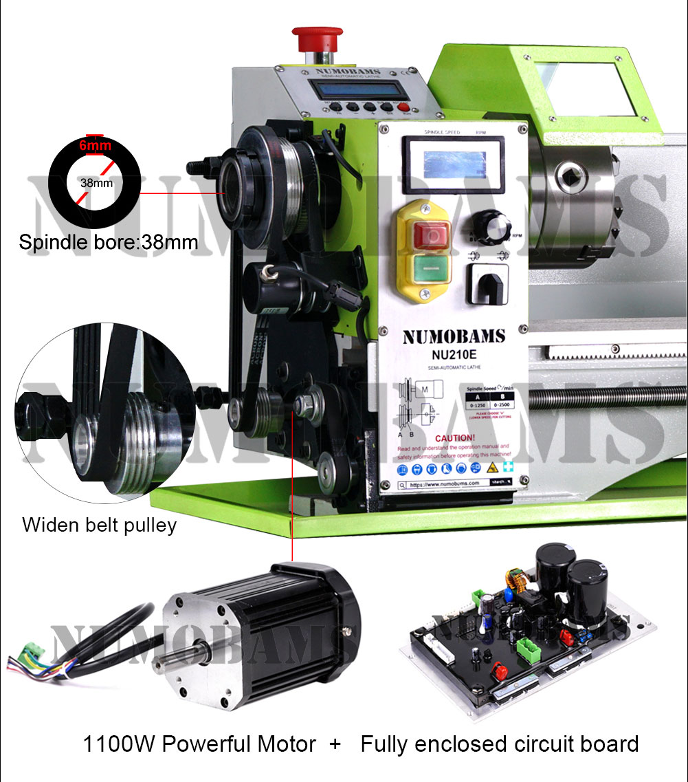 Numobams NU210E-800 1100W Auto Left&Right Threading Making Mini CNC Metal Lathe Machine