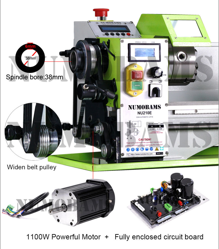 Numobams NU210E-800 1100W Auto Left&Right Threading Making Mini CNC Metal Lathe Machine