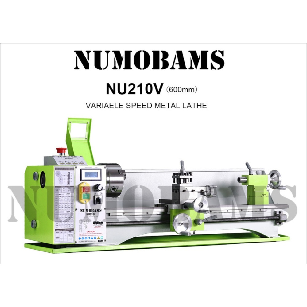 NUMOBAMS NU210V-600 1100W Rated Output Power Motor MT5 Spindle+125mm Chuck with 600mm Working Table Mini Metal Lathe Machine