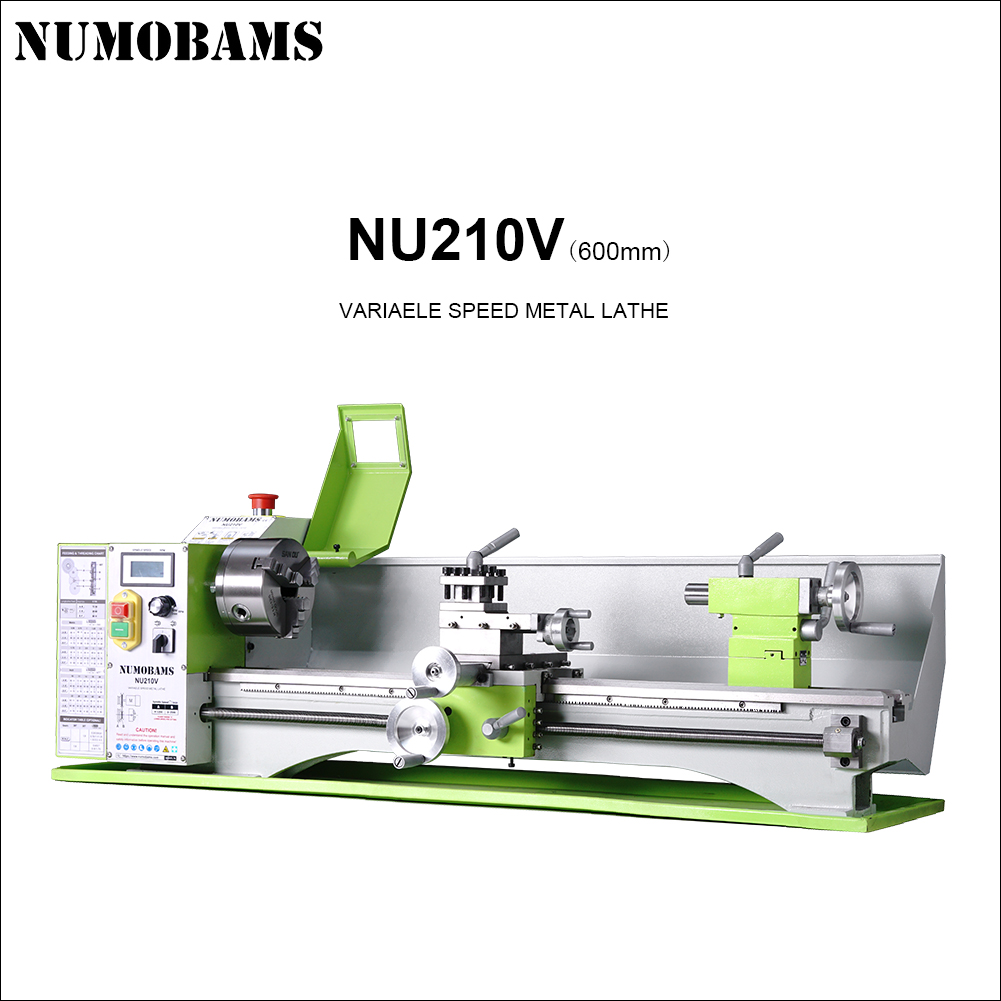 NUMOBAMS NU210V-600 1100W Rated Output Power Motor MT5 Spindle+125mm Chuck with 600mm Working Table Mini Metal Lathe Machine