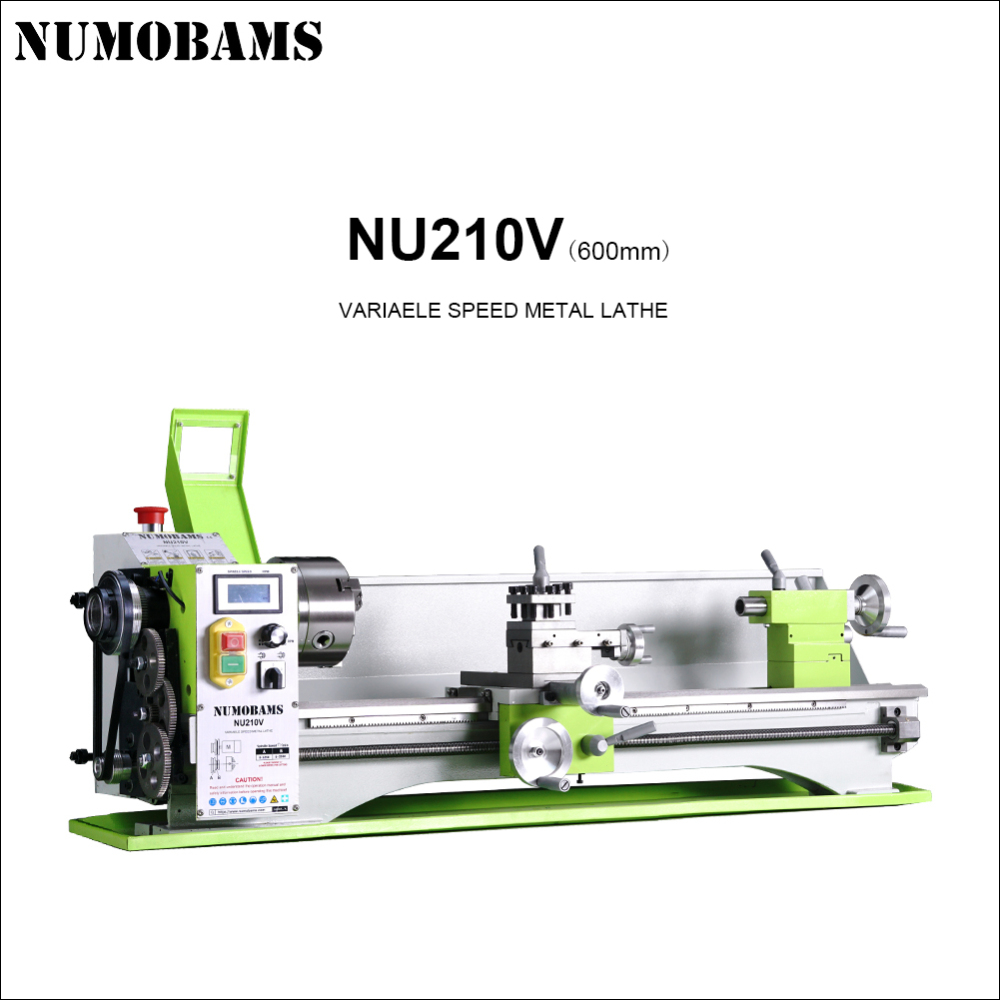 NUMOBAMS NU210V-600 1100W Rated Output Power Motor MT5 Spindle+125mm Chuck with 600mm Working Table Mini Metal Lathe Machine