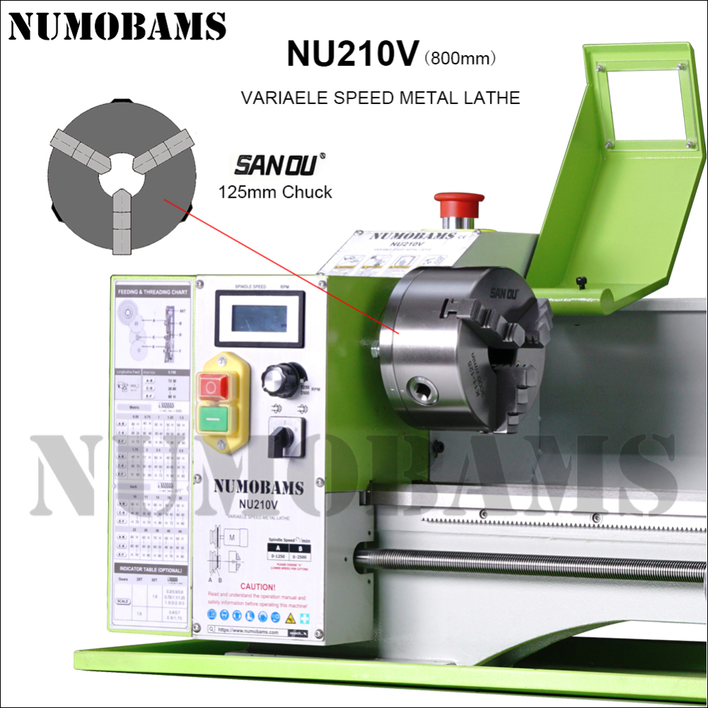 NUMOBAMS NU210V-800 Capacity 1100W Brushless Motor Mt5 Spidle Mini Metal Lathe Machine