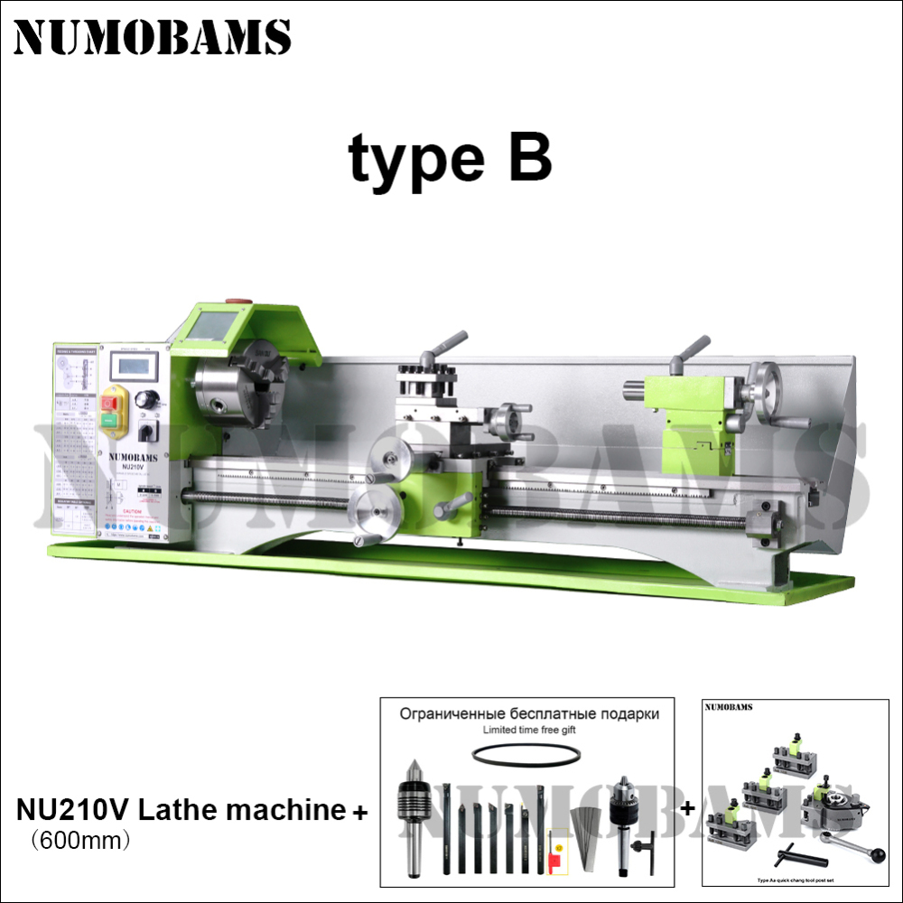 NUMOBAMS NU210V-600 1100W Rated Output Power Motor MT5 Spindle+125mm Chuck with 600mm Working Table Mini Metal Lathe Machine