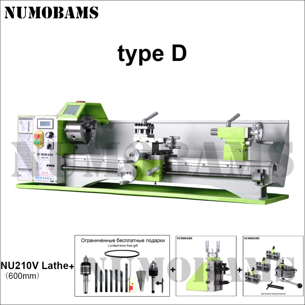 NUMOBAMS NU210V-600 1100W Rated Output Power Motor MT5 Spindle+125mm Chuck with 600mm Working Table Mini Metal Lathe Machine
