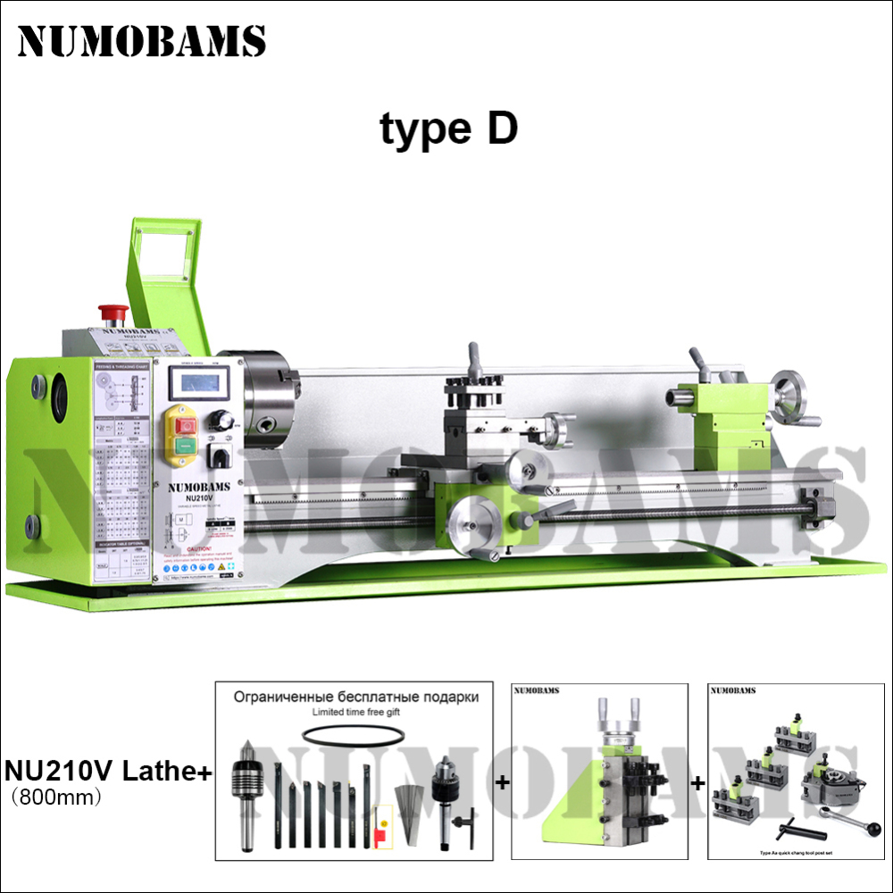 NUMOBAMS NU210V-800 Capacity 1100W Brushless Motor Mt5 Spidle Mini Metal Lathe Machine
