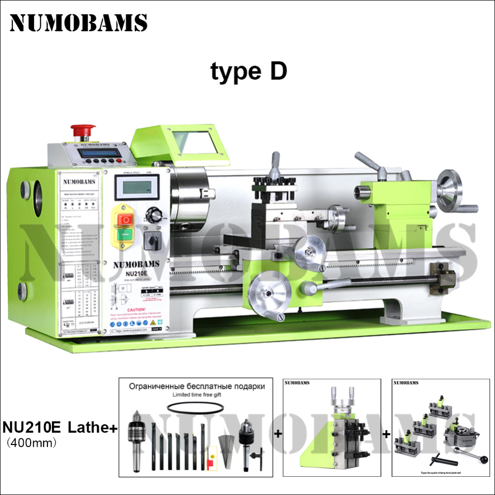 NUMOBAMS NU210E-400 1100W Auto Left&Right Threading Making Mini CNC Metal Lathe Machine