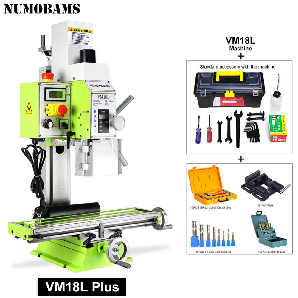 NUMOBAMS VM18L Plus 750W Brushless Motor DIY Metal Drilling and Milling Machine