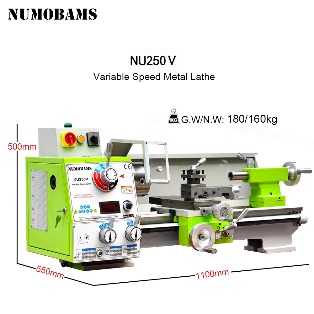 NUMOBAMS NU250V 750W Motor MT4 Spindle 250*500mm Stainless Steel Processing Metal Lathe Machine