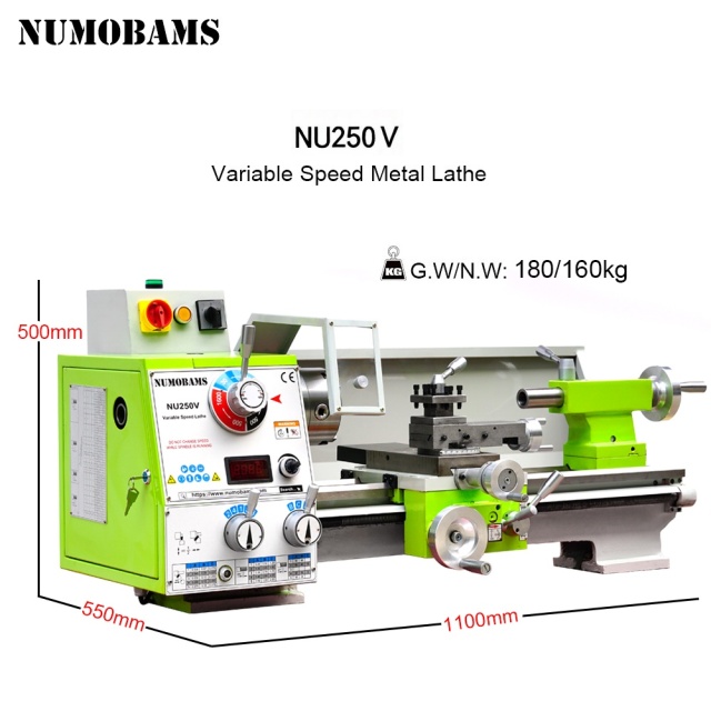 NUMOBAMS NU250V 750W Motor MT4 Spindle 250*500MM Stainless Steel Processing Metal Lathe Machine