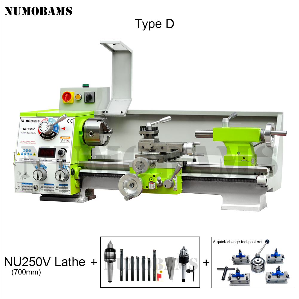 NUMOBAMS NU250V 750W Motor MT4 Spindle 250*500mm Stainless Steel Processing Metal Lathe Machine