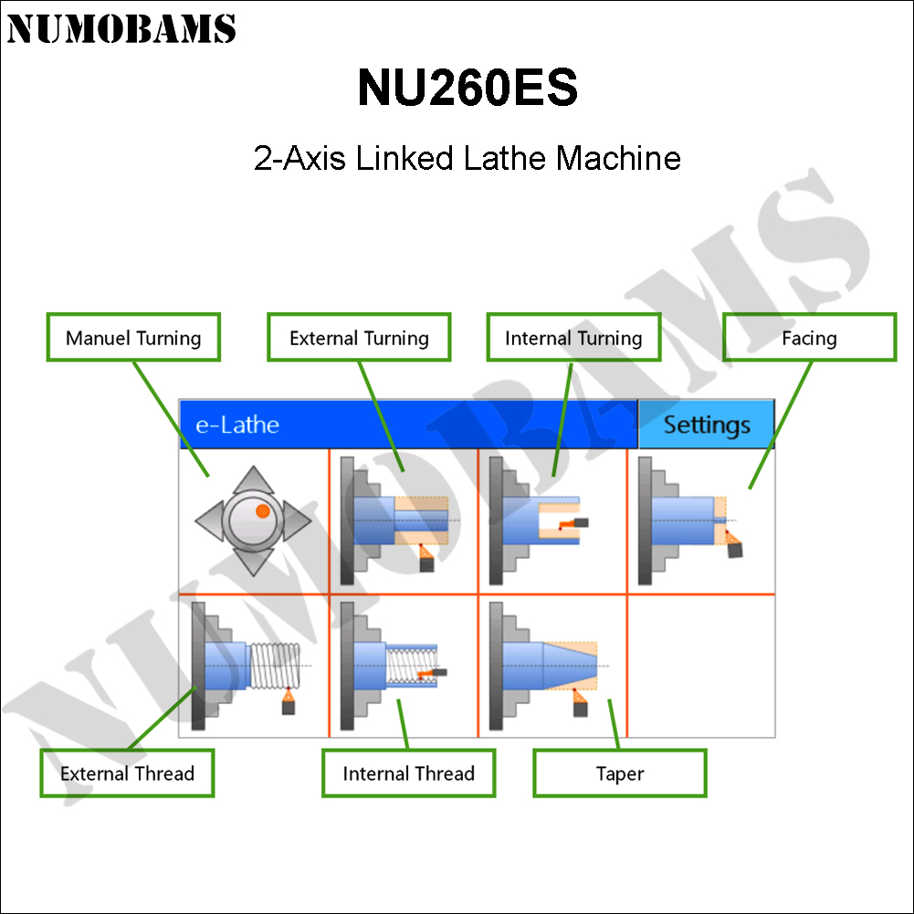 NUMOBAMS NU260ES 2-Axis Linked Semi-Auto Metal Lathe Machine