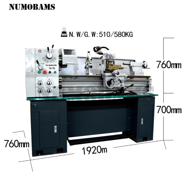 NUMOBAMS C6136 355*1000mm 1.5KW(2HP) with 160mm Chuck Industrial Metal Lathe Machine