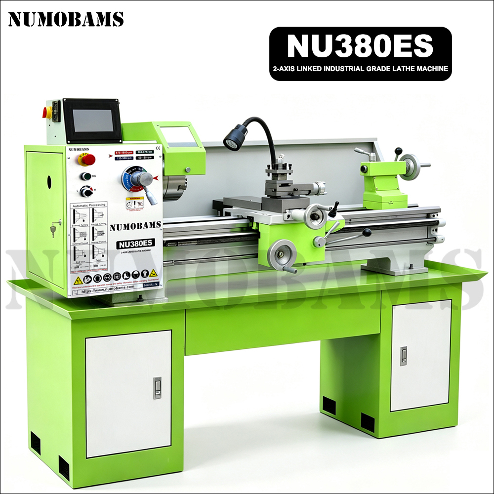 NUMOBAMS NU380ES High Precision Heavy Duty 2 Axis Linked Benchtop Metal Lathe Machine for Metal Process