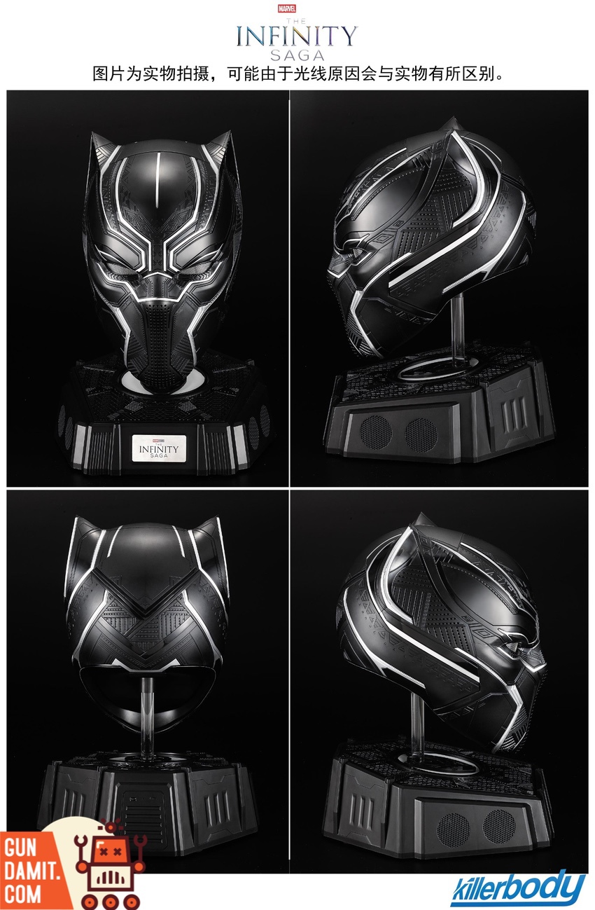 Killerbody 1/1 KB20095 Official Licensed Collectible Black Panther Wearable  Helmet w/ Eye Lights Touch Control & Helmet Base w/ Bluetooth Speaker - Gu