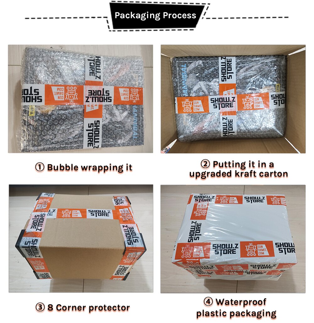 Bubble wrap, corner protectors and waterproof bag