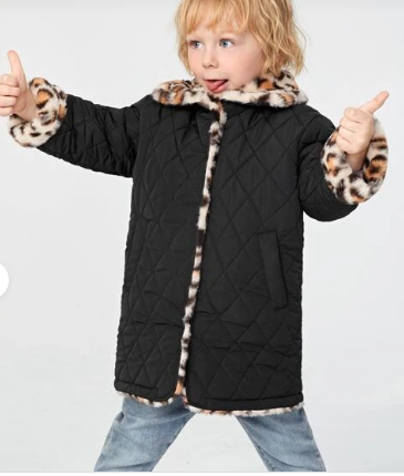 Boys Leopard Print Teddy Lined Quilted Coat