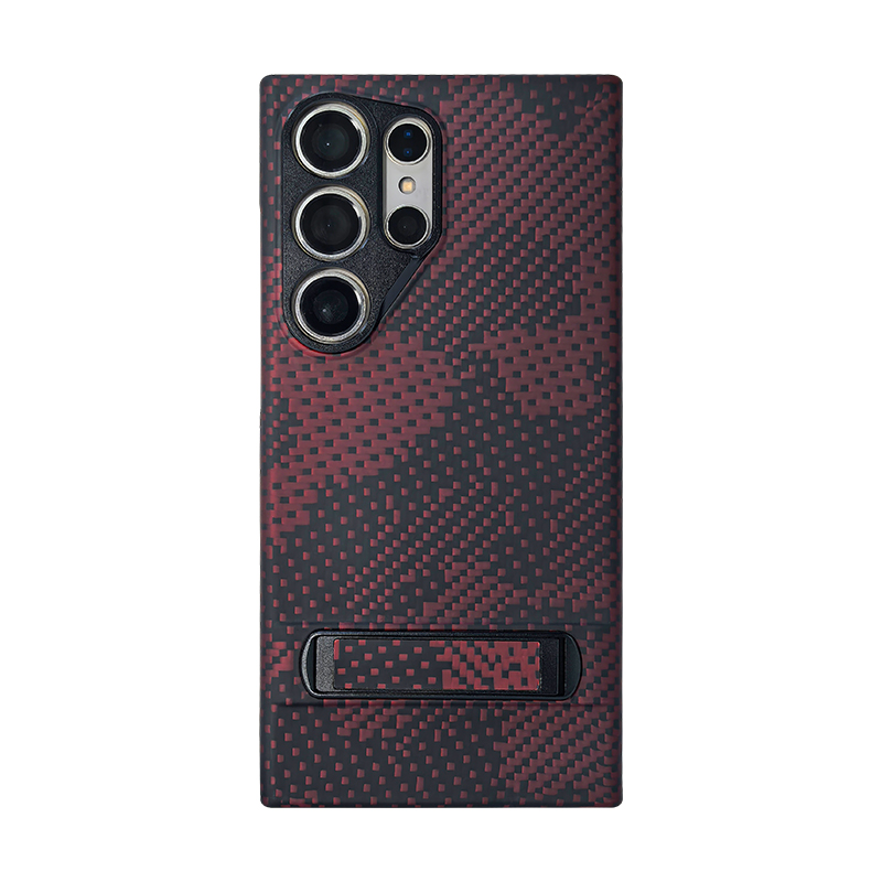 Kevlar Fiber Mobile Phone Cases with Damping Stand for Galaxy S24 Ultra