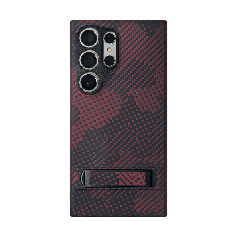 Kevlar Fiber Mobile Phone Cases with Damping Stand for Galaxy S24 Ultra