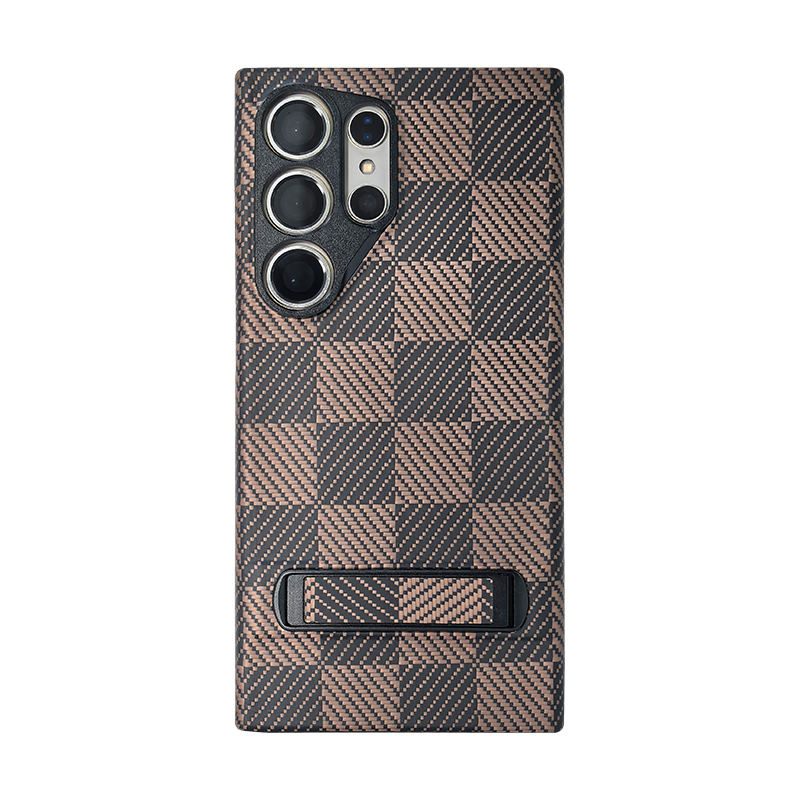 Kevlar Fiber Mobile Phone Cases with Damping Stand for Galaxy S24 Ultra