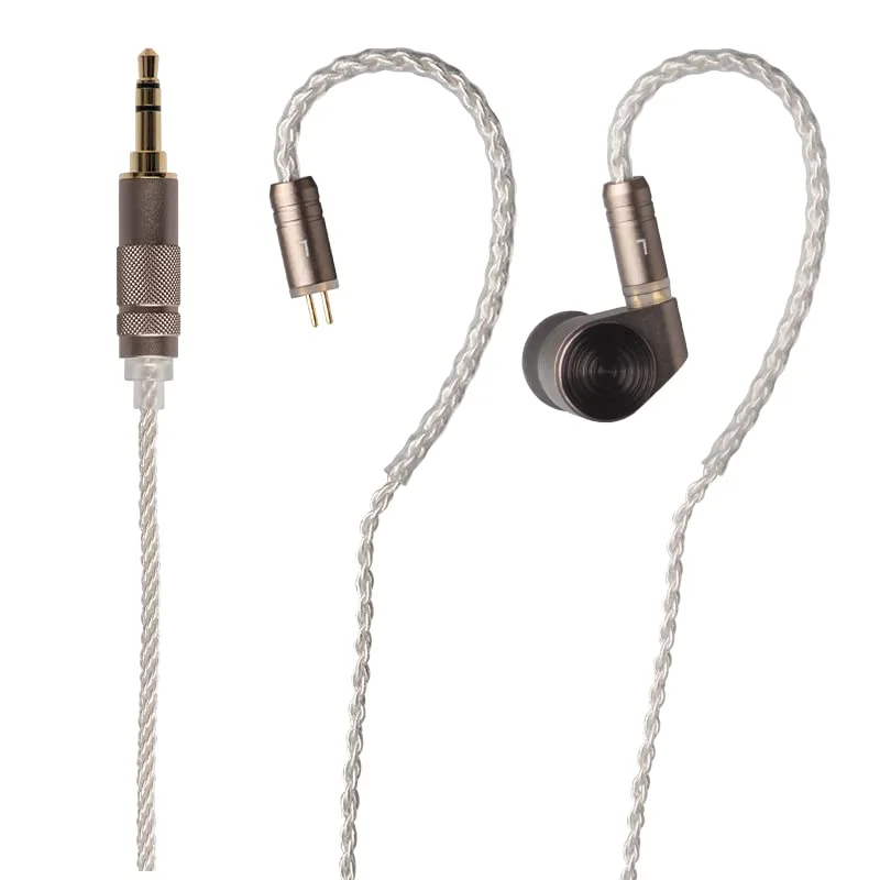 TINHIFI T2 Earphone Dual Dynamic Earbuds Strong Rhythm Metal Earphones Silver Interchangeable Cable