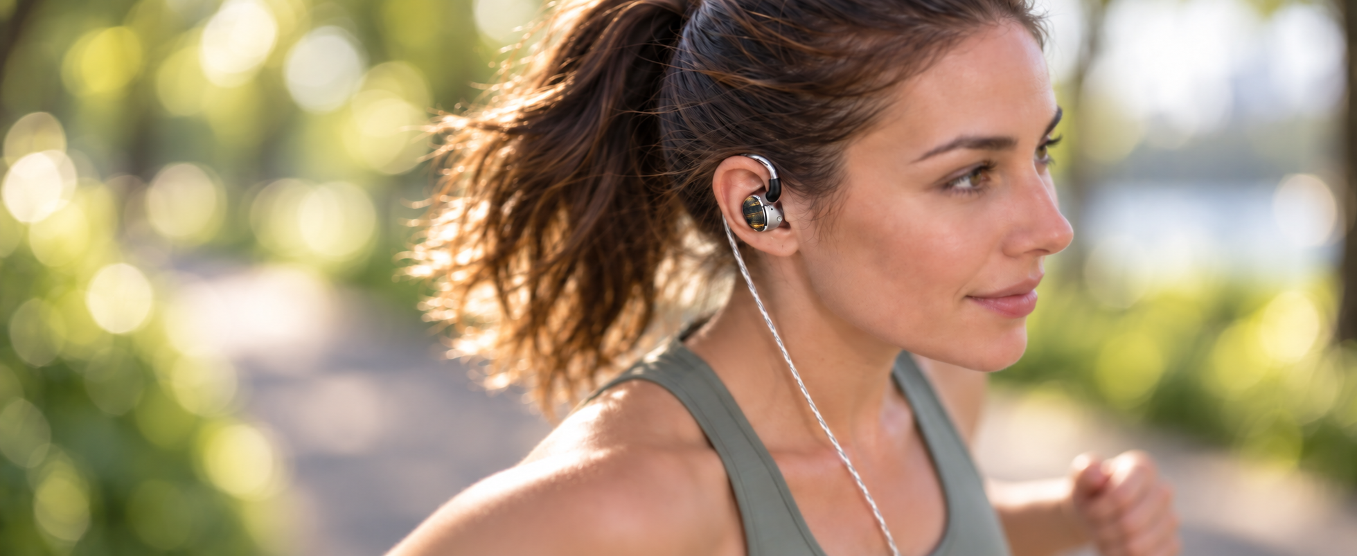 TINHIFI T6 in-ear earphones worn with the cable routed over the ear