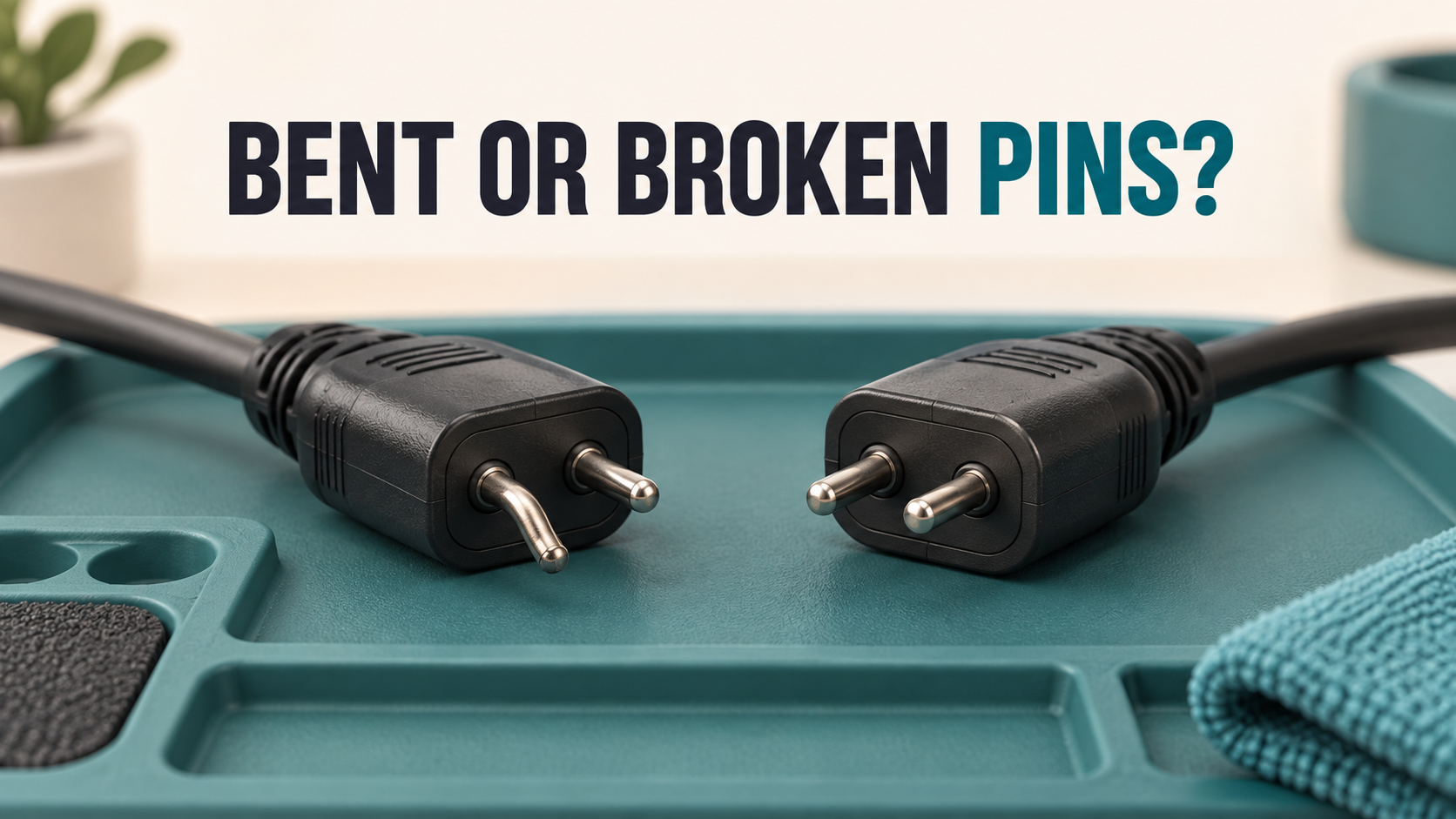 Conceptual illustration of a bent cable pin beside an undamaged replacement plug