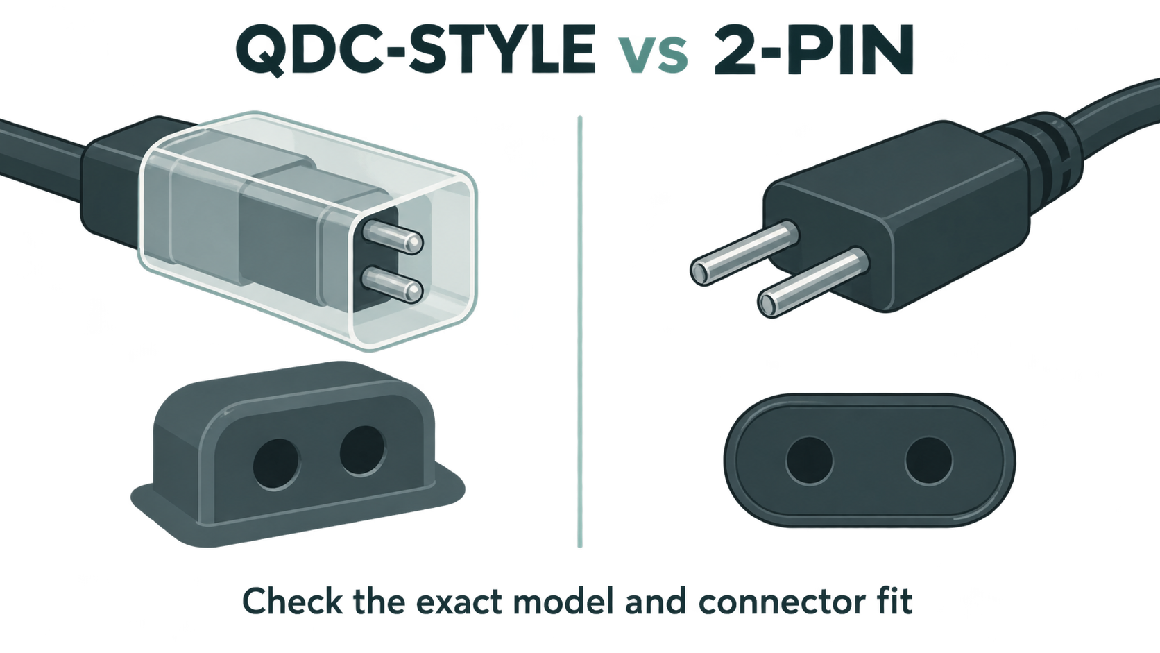 Simplified illustration comparing a shrouded QDC-style connector and exposed two-pin connector