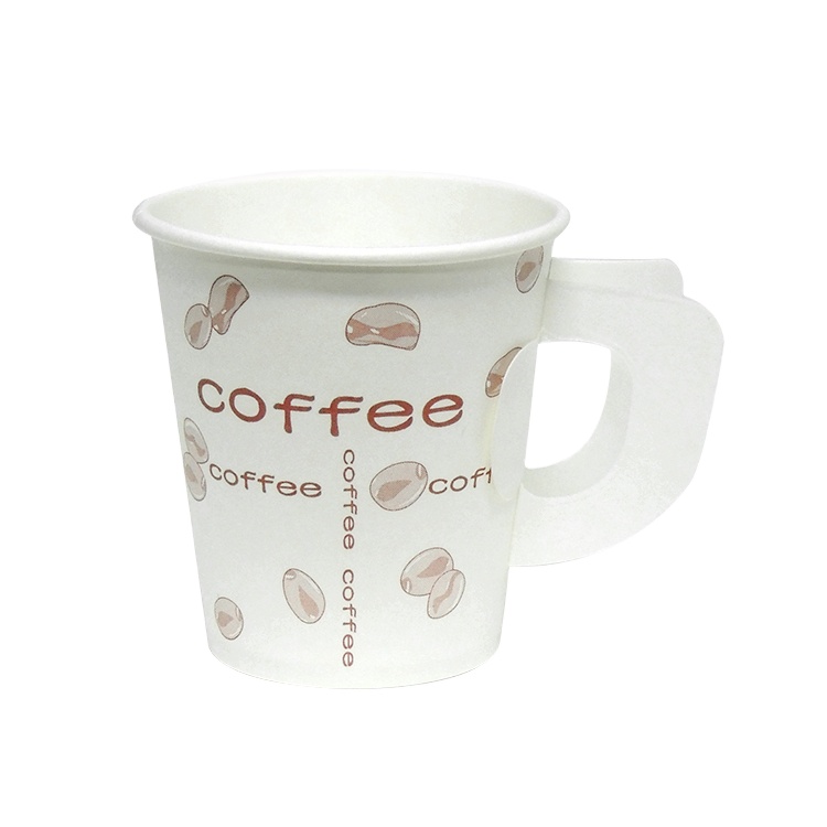 Disposable Single Wall Food Grade Paper Hot Drink Cup with Handle
