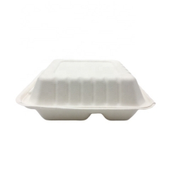 Takeaway Sugarcane 3-grid striped clamshell Food Container