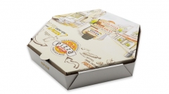 पिज्जा बॉक्स कस्टम मुद्रित डिजाइन षट्भुज पिज्जा बॉक्स उच्च गुणवत्ता