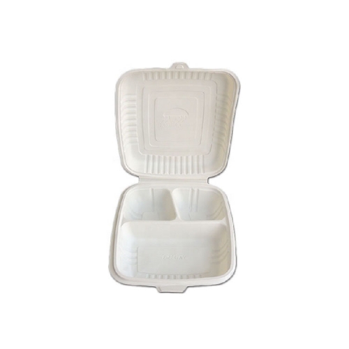 3-διαμερίσματα Cornstarch Clamshell Container Food