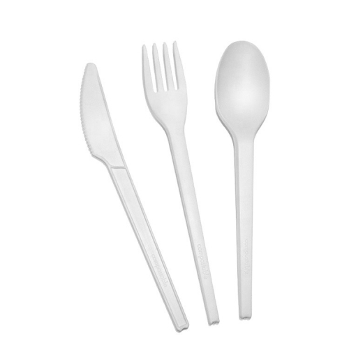 100% Biodegradable 6.5 Inch Disposable Cake PLA Cutlery CPLA Spoon Fork Knife