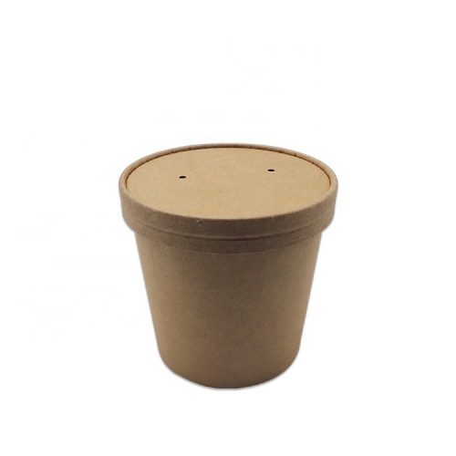 Food Use Disposable Kraft Paper Soup Cup With Paper Lid