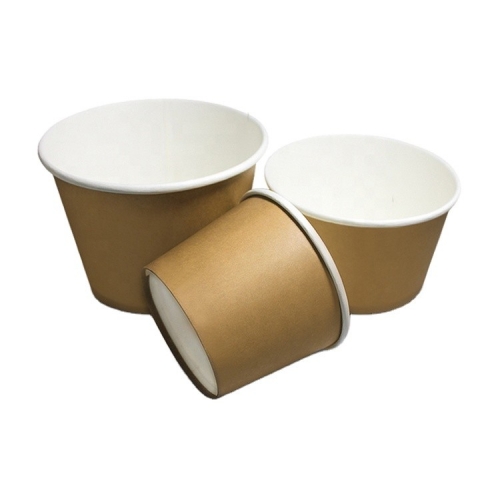 350ml Disposable Take Out Paper Food Container Kraft Paper Salad Soup Cup With Lid