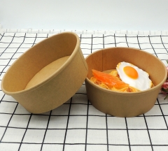 paper salad bowl 1500ML Reusable Kraft Paper Salad Bowl With Lid