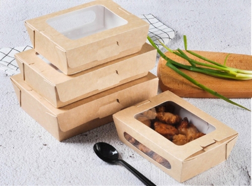 Kraft Brown Food Boxes With Lids And Spoons, Disposable Kraft