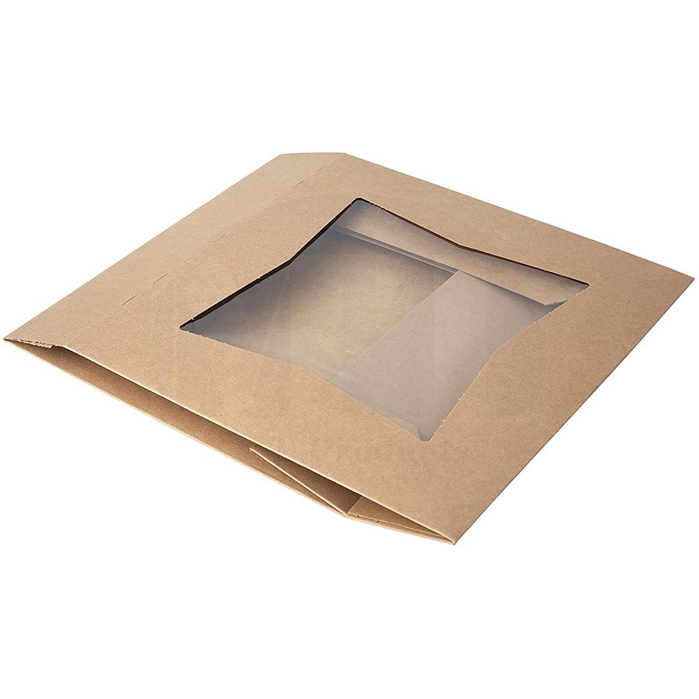 Bote d'emballage de restauration rapide Bote à gateaux en papier kraft marron personnalisée avec fen...