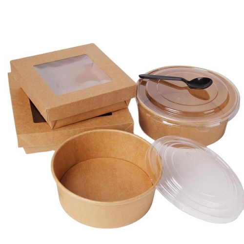Food Use Biodegradable 24oz Salad Paper Bowls with PP lid