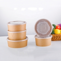 Kraft Disposable Paper Container Hot Soup Bowls With Plastic Lid