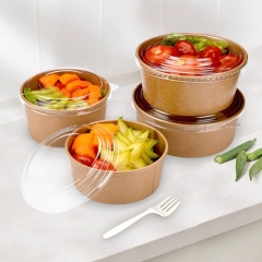 1500ml Paper Container For Food Kraft Paper Salad Bowl With Lid