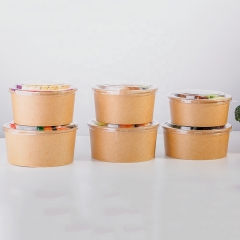 Kraft Disposable Paper Container Hot Soup Bowls With Plastic Lid