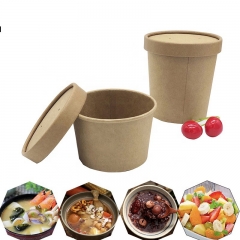 12oz Biodegradable Food Container Kraft Paper Soup Cups With Paper Cover
