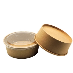 Food Grade 40oz Disposable Kraft Paper Salad Bowl With Lid