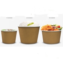350ml Disposable Take Out Paper Food Container Kraft Paper Salad Soup Cup With Lid