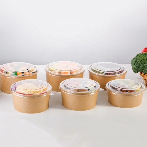 Kraft Disposable Paper Container Hot Soup Bowls With Plastic Lid