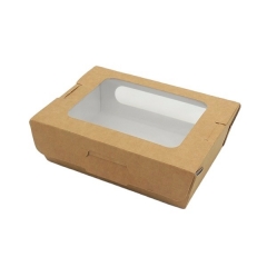 खिड़की के साथ क्राफ्ट पेपर लंच बॉक्स फास्ट फूड बॉक्स सलाद बॉक्स