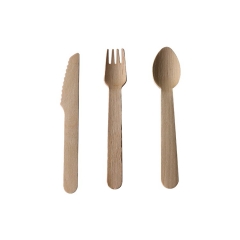 Disposabe Knife Fork Spoon Compostable wooden Cutlery Set