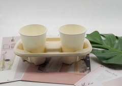 Plateau de tasse de café de bagasse de canne à sucre jetable biodégradable de 4 tasses