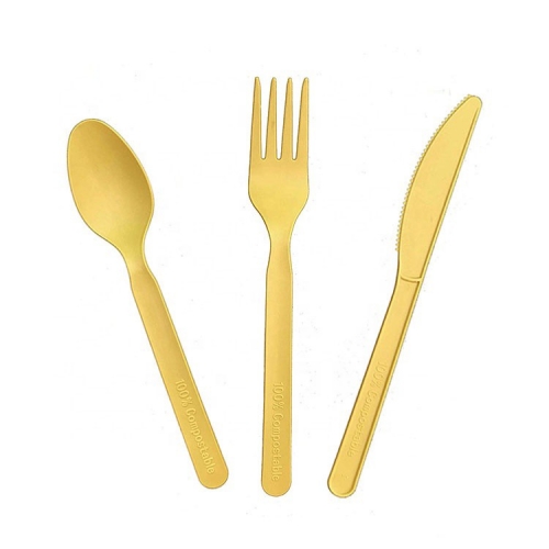 Custom Yellow Color PLA Spoon Fork Knife Eco Friendly Cutlery Set