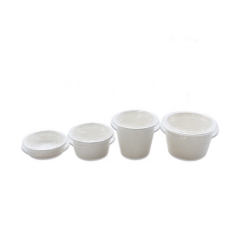 Varias tazas de helado biodegradables del bagazo de los tamaos 4OZ con la tapa clara del PLA